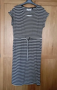Next Navy- White Stripe Cotton Stretch Knee Length Dress Size 10-12 - Picture 1 of 8