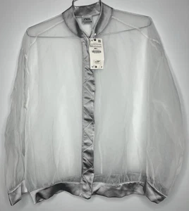 ZARA Jacket Women's Small Relaxed-Fit Mesh-Transparent Zip NWT Fashion Polyester - Picture 1 of 15