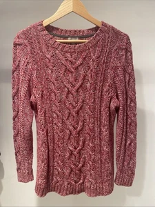 J. Jill Sz L Petite Crew Neck Chunky Cable Knit Sweater Red Heathered Cozycore - Picture 1 of 10