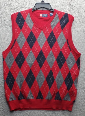 Chaps Sweater Mens XL Multi Diamond Plaid Regular Fit Sleeveless V-Neck Pullover - Image 1 of 4