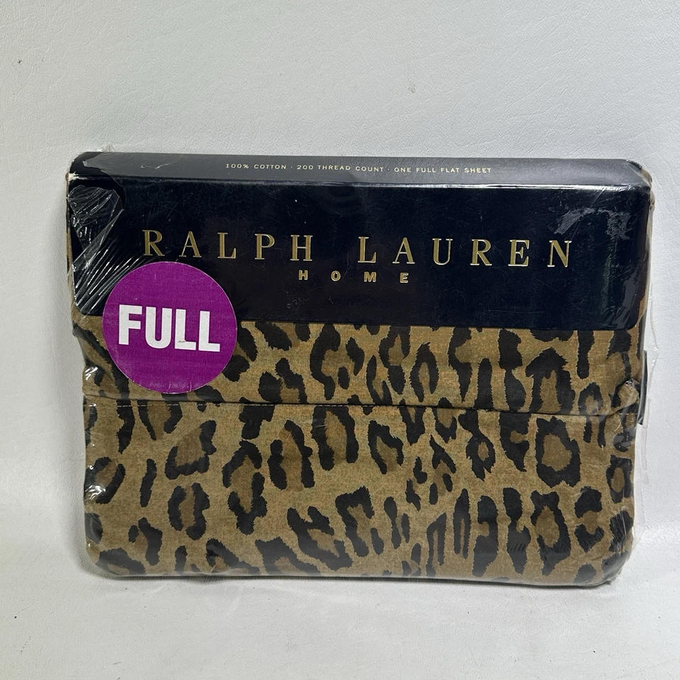 Sábana plana completa de algodón peinado vintage Ralph Lauren Aragón de leopardo Foto 1 de 4