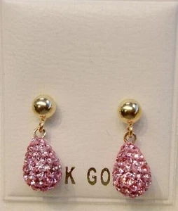 Neu 14k Massivem Gold Kristall Rosa Briolette Ohrringe - Bild 1 von 2