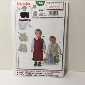 Burda 9732 Size 6M-3 Infants Toddlers Shirt Vest Pants Bow Tie - Picture 1 of 4