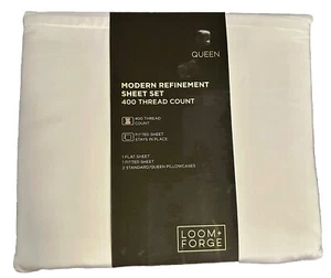 Loom Forge Snowdrift Queen Size Sheet Set 400 Thread Count 100% Cotton Sateen - Picture 1 of 7