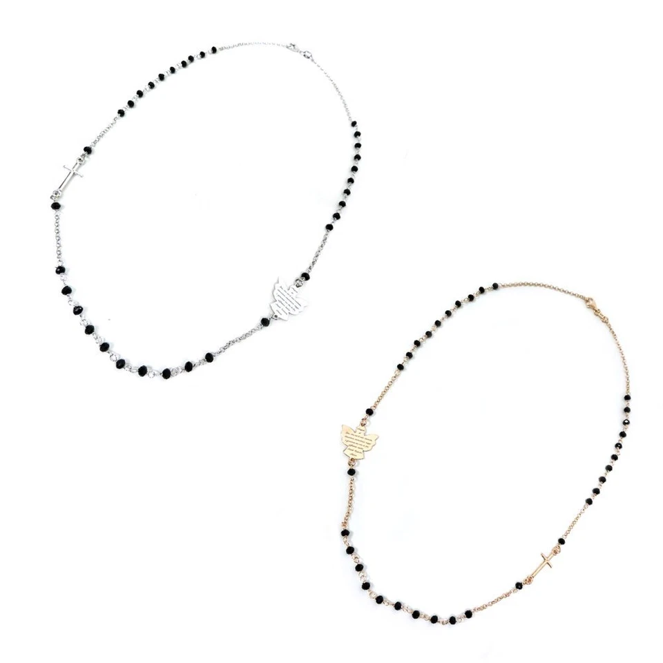 Collana Girocollo Rosario Angelo di Dio in Argento 925 con Zirconi Neri - Immagine 1 di 1