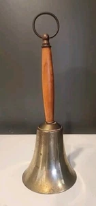 Beautiful Vintage Brass School Bell W/Wooden Handle, Excellent - Picture 1 of 6