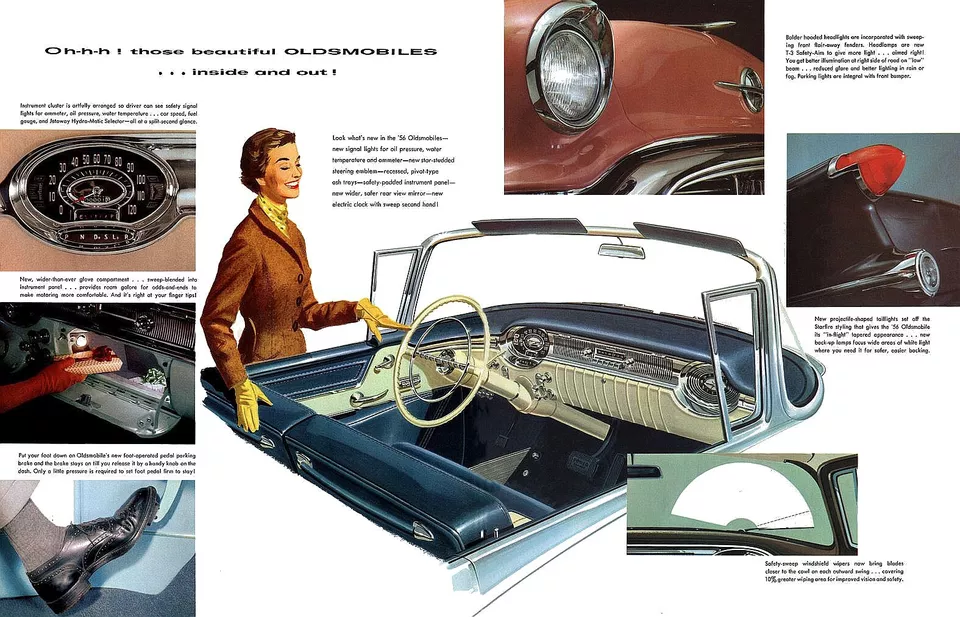 1956 Oldsmobile Luxury Features Showroom Wall illustration 12 x 19 Giclee print - Image 1 of 1