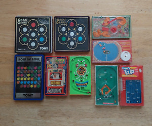 Lot of 8 1970's Tomy Handheld Pocket Games: Time's Up, Great Gears, Baseball