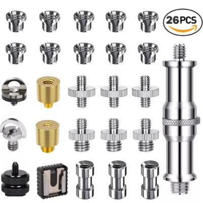 26x 1/4" and 3/8" Converter Threaded Screws Adapter Mount Set for Camera Tripod - Image 1 of 4