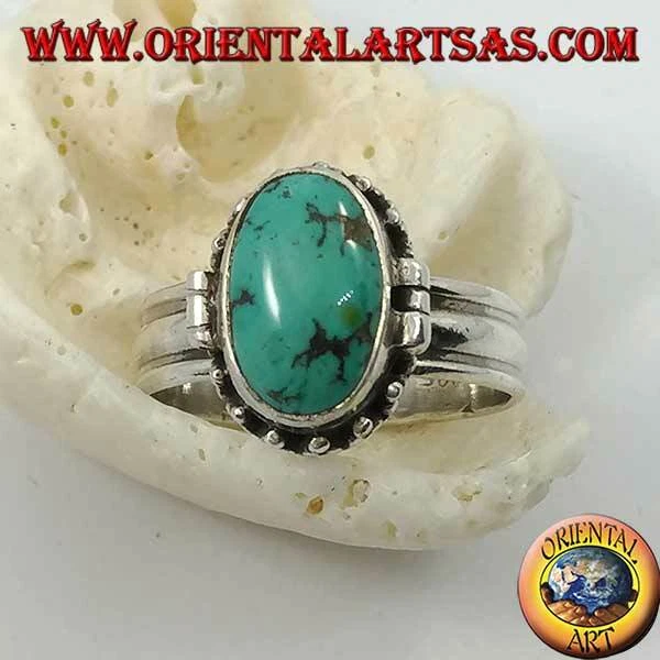 Anello in Argento 925 a scatola con turchese naturale ovale porta veleno - Immagine 1 di 1