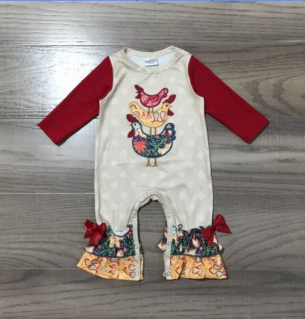 NUEVO mono de mameluco con volantes de pollo de granja para niñas de la boutique Pascua Foto 1 de 1