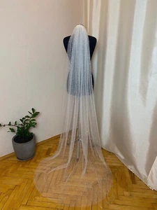 Bridal Veil shinny ivory glitter tulle with Pearls chapel for bride - Picture 1 of 5