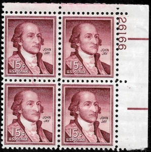 US 1958-66 15C.SC#1046 John Jay PLATE BLOCKš„MNH OG - Picture 1 of 1
