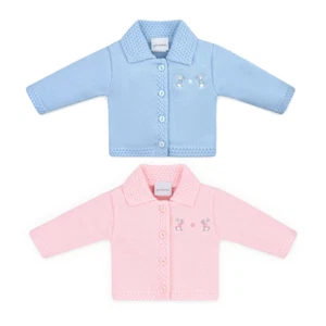 CARDIGAN NEONATO CON COLLETTO ROSA BLU DISEGNO CONIGLIETTO TARASSACO RAGAZZE RAGAZZI - Foto 1 di 9