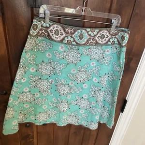 New York & Company skirt Size 14 A Line Knee Length Turquoise Brown Cotton  - Picture 1 of 3