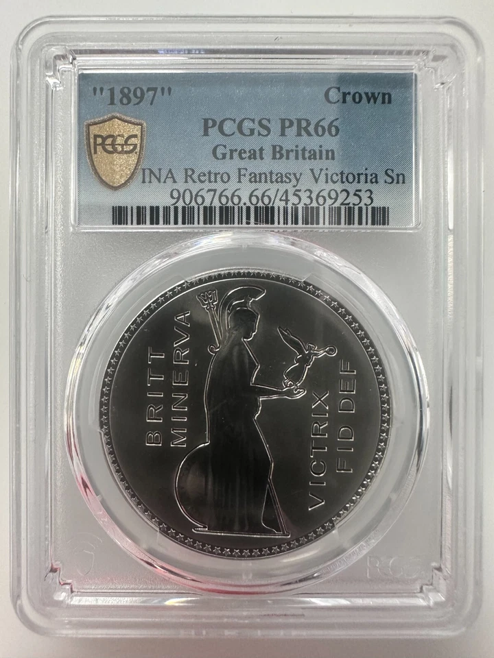 GREAT BRITAIN Victoria "1897" Crown INA Retro Fantasy Victoria Sn TIN PCGS PR66 - Image 1 of 2