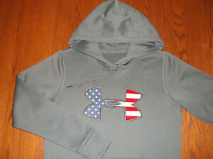 UNDER ARMOUR STORM 1 LONG SLEEVE GRAY HOODED FLAG LOGO WOMENS LARGE EXCELLENT