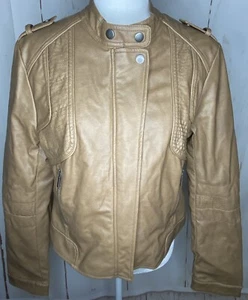 Arden B Soft Brown Faux Leather Motorcycle Jacket Zip Fitted Coat Size Large NWT - Picture 1 of 12