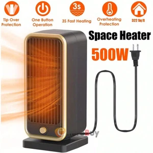 Small Space Heater, Electric Ceramic Space Heater Desktop Hot Air Fan Thermostat - Picture 1 of 15