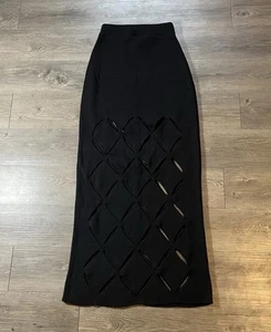 Yllw The Label Eden Cut Out Detail Knit Cotton Blend Maxi Skirt Black Size Small - Picture 1 of 8