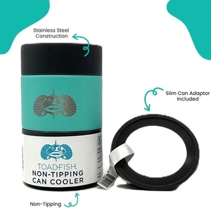 Toadfish Non-Tipping Can Cooler for 12oz Cans - Teal, Includes Slim Can Adaptor - Picture 1 of 3