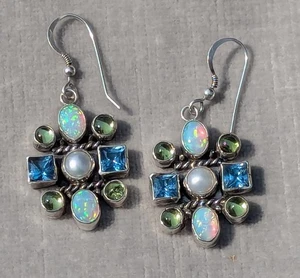 Vintage Nakai Sterling Navajo Ohrhänger mit Peridot, Opal, Perle - Bild 1 von 3