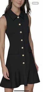 KARL LAGERFELD PARIS Women's Flower-Button Collared Sleeveless Shift Dress 12 - Picture 1 of 4