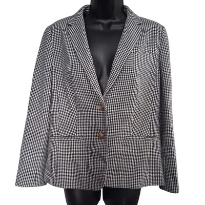 Talbots Women's Black and White Houndstooth Blazer 10P Aberdeen Faux Pockets - Image 1 of 4