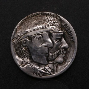 Cowboy Dichotomie - Gabelspur - Western Hobo Nickel - handgeschnitzte MĂĽnze - Bild 1 von 3