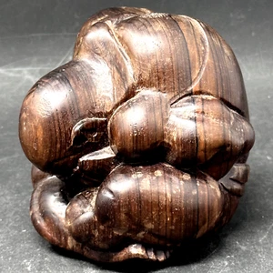Carved Wooden Ball Shaped Monk Weeping Buddha Man Fetal Sculpture Statue 5.25 in - Picture 1 of 9