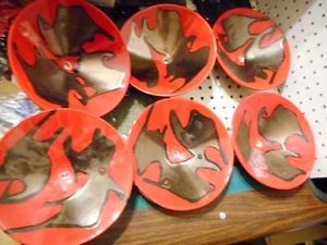 6 HAEGER BLACK BRONZE RED GLAZE DECORATIVE BOWLS DRILLED FOR LAMPS 3296-1985 - Picture 1 of 3
