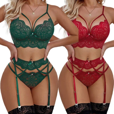 Sexy Ropa Interior Navidad Sujetador Tanga Lencería Conjunto Peluche Quimise Encaje Babydoll Regalo Foto 1 de 4