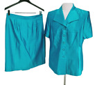 Vintage 80s Dani Max Womens Skirt Suit Set Size 14 Sky Blue Satin Career 283P