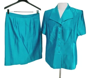 Conjunto de traje falda vintage años 80 Dani Max para mujer talla 14 azul cielo satinado carrera 283P - Imagen 1 de 9