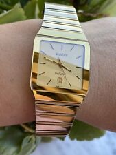 Rado Diastar Genuine Watch Quartz Gold Plated Square Mens Swiss Made