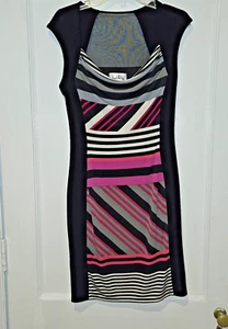 JOSEPH RIBKOFF Cowl Neck Fitted Knee Length Dress with Mesh Back Size 8 - Picture 1 of 5