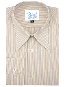 1940s Spearpoint Collar Shirt - Lindley Yellow Stripe - Barrel Cuff - Picture 1 of 2