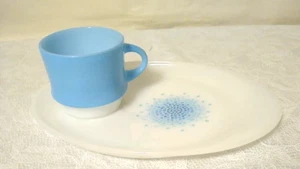 Vintage Mosaik Feueranker Hocking blau & weiß Tasse und Teller Set - Bild 1 von 11