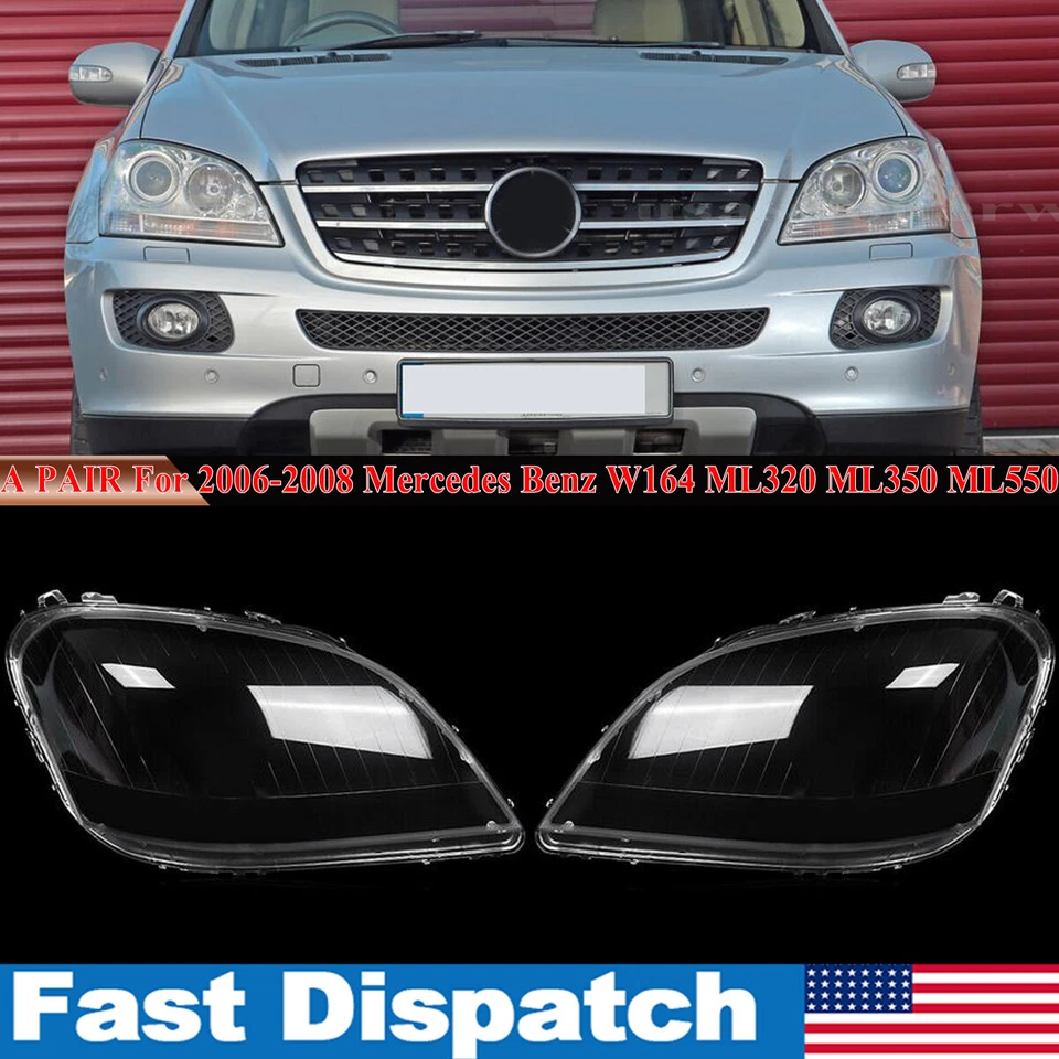 For Mercedes Benz W164 ML ML350 2006-2008 Pair Front Headlight Lens Cover Lense Foto 1 de 4