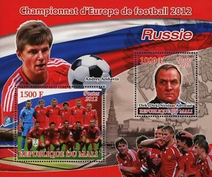 Andrey Arshavin Stamp Soccer European Championship 2012 Russia Sheet of 2 MNH - Picture 1 of 5