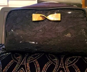 Victorias Secret Black Lace & Plastic Clutch/Makeup Bag With Metal Bow - Picture 1 of 4