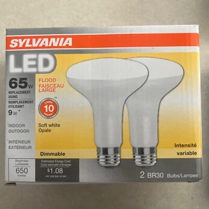 Sylvania LED 65 W Equiv Dimmable Soft White BR30 Flood Light Bulbs 2 PACK NEW - Picture 1 of 4