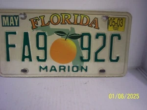 FLORIDA LICENSE PLATE ( FA9 92C ) MARION EXPIRED 05-03 - Picture 1 of 2