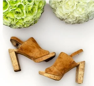 INC International Concepts Tan Suede Leather Platform Cork Heel Shoes Size 6.5M - Picture 1 of 7