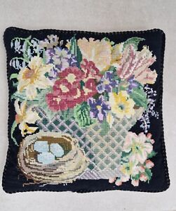 Completed Elizabeth Bradley Victorian Flower Series Spring Tapestry Cushion
