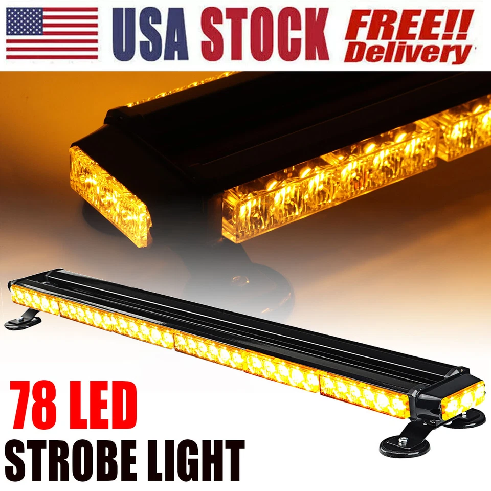 78LED Strobe Light Bar Rooftop Emergency Warning Double Side Flashing Amber US - Image 1 of 4