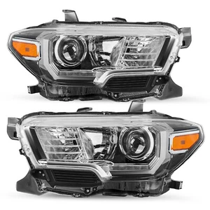 For 2016-2022 Toyota Tacoma w/ LED DRL Chrome Halogen Headlights Headlamps Pair - Picture 1 of 6