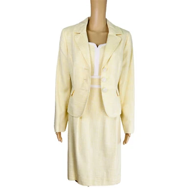 ALEX MARIE Women 2PC Yellow Acrylic Lined Pleated Dress Suit Size 10 - Image 1 of 4