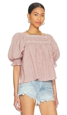 Cleobella Nahia Puff Sleeve Blouse Rose Gingham Womens Size S Cottagcore Picnic - Image 1 of 4