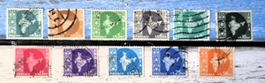 Stamps of INDIA भारत 1958 -1963 - Map of India - 11 Used Stamps - U/F/LH - Picture 1 of 4